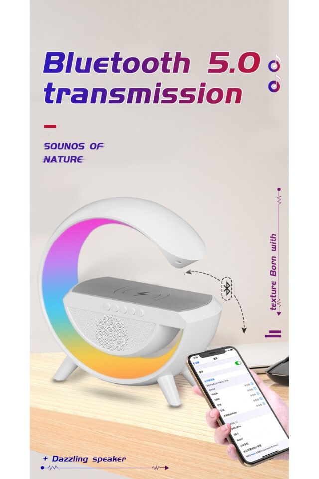 BT2301 LED WIRELESS ŞARJ ÖZELLİKLİ MASA LAMBASI KABLOSUZ GECE LAMBASI BLUETOOTH HOPARLÖR