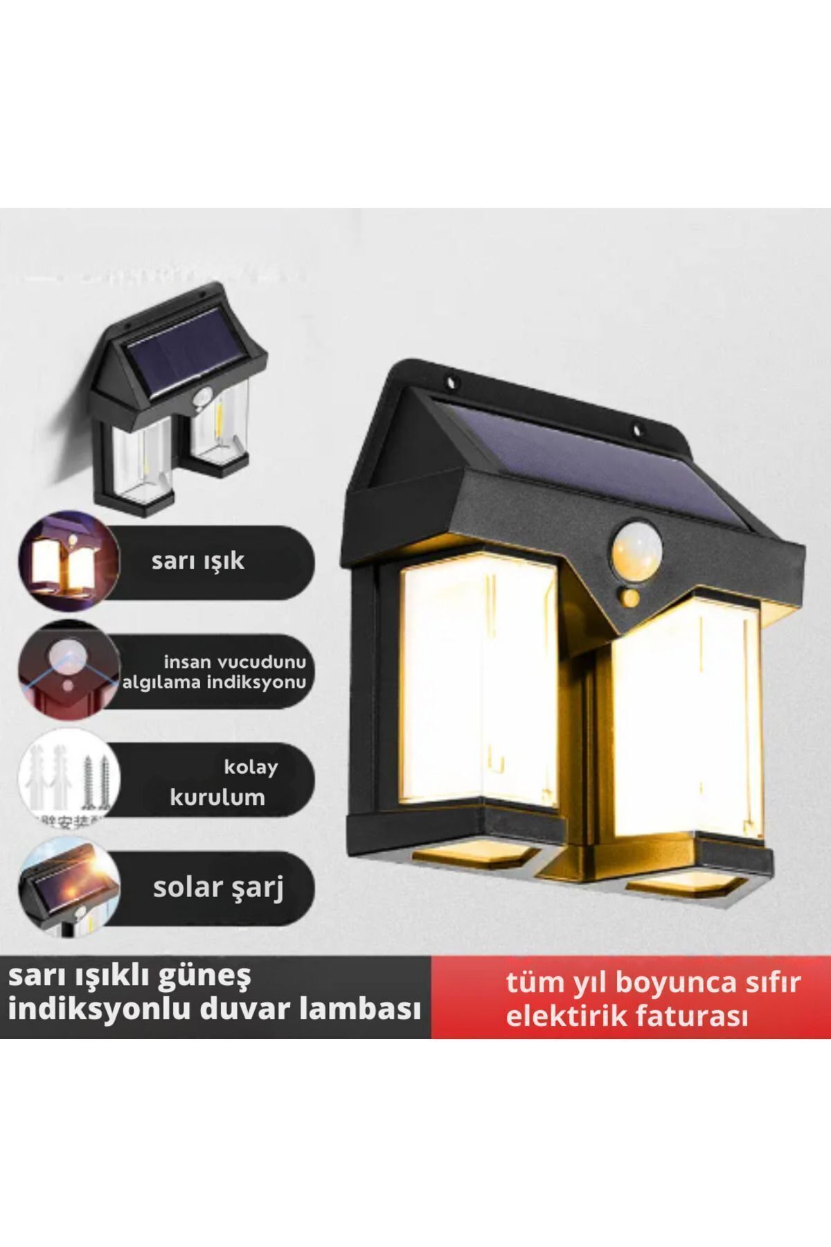 Dış Mekan için Güneş Enerjili Duvar Lambası Su Geçirmez hereket sensörlü