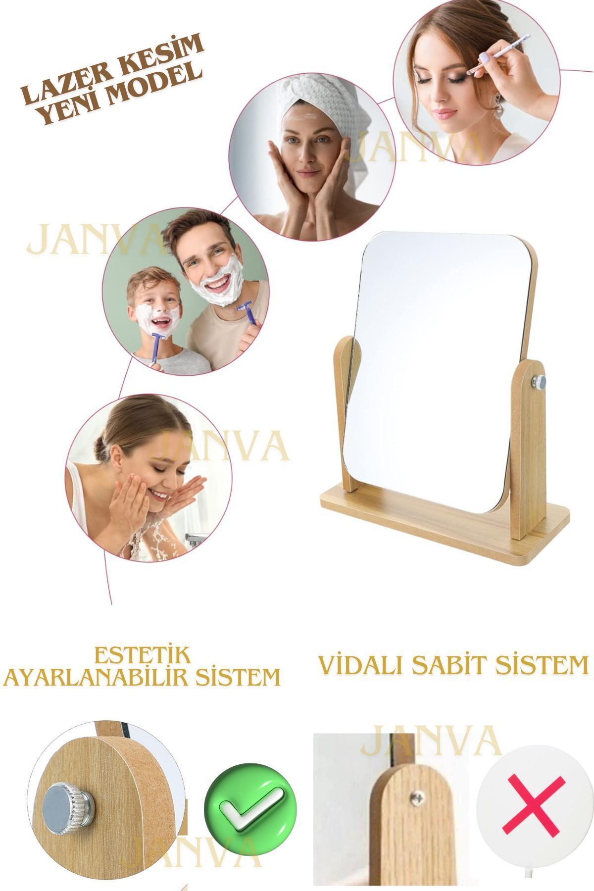 El Aynası Masa Aynası Makyaj Aynası Ayarlanabilir Kare Makeup Mirror Ahşap
