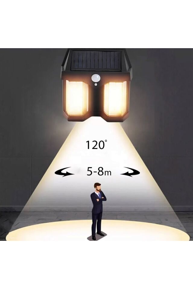 Çiftli Solar Güneş Enerjili Şarjlı Aplik Lamba Hareket Sensörlü Çift Ampul Solar Aydınlatma