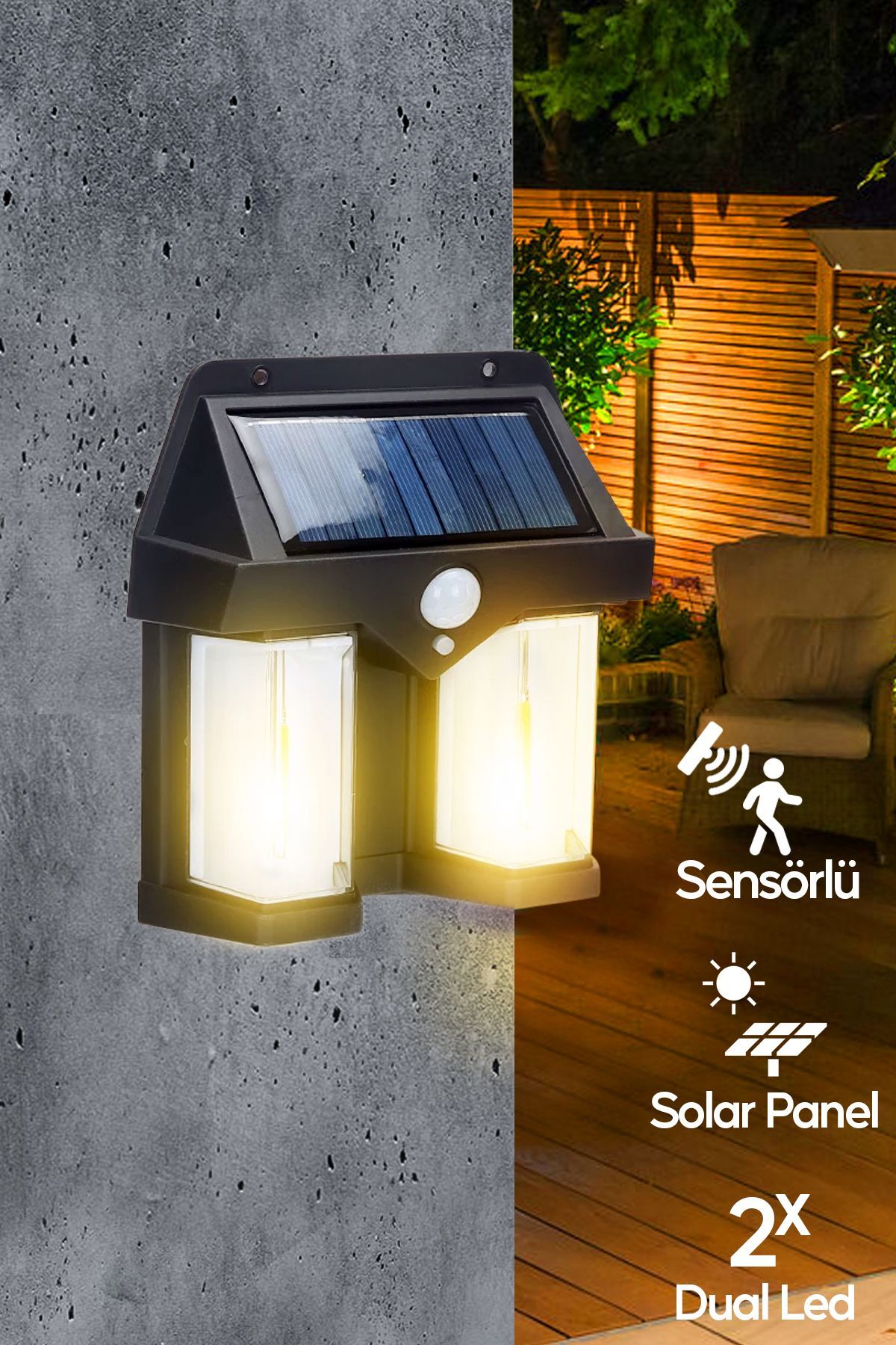 Sensörlü Solar Panelli 3 Modlu Pilli Otomatik Bahçe Aydınlatması Duvar Led Işık