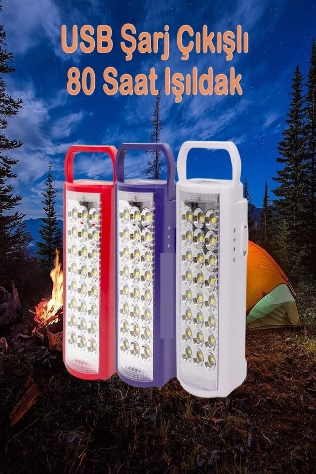 24 Led Ultra Güçlü Şarjlı Işıldak Powerbank El Feneri Kamp Masa Kafa Avcı Piknik Çadır Lambası