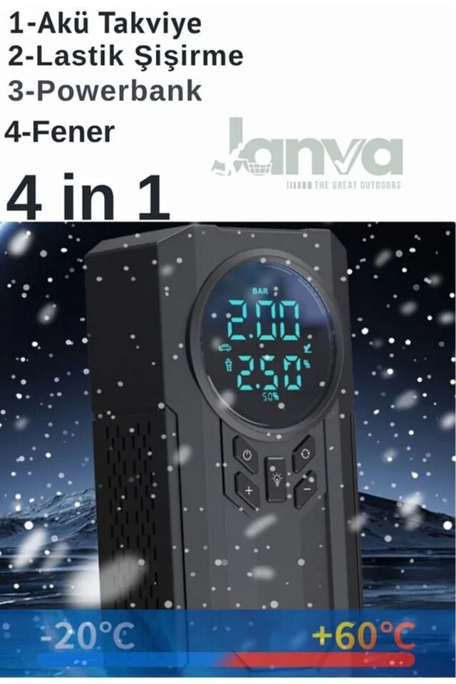 JanvaPlus 4in1 Akü Takviye+Hava Pompası+LED Fener+Powerbank