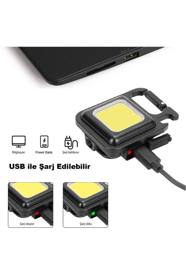 Metal Kasa Şarj Edilebilir Led, Anahtarlık El Feneri, Mıknatıslı, Kamp Aydınlatma 800mah