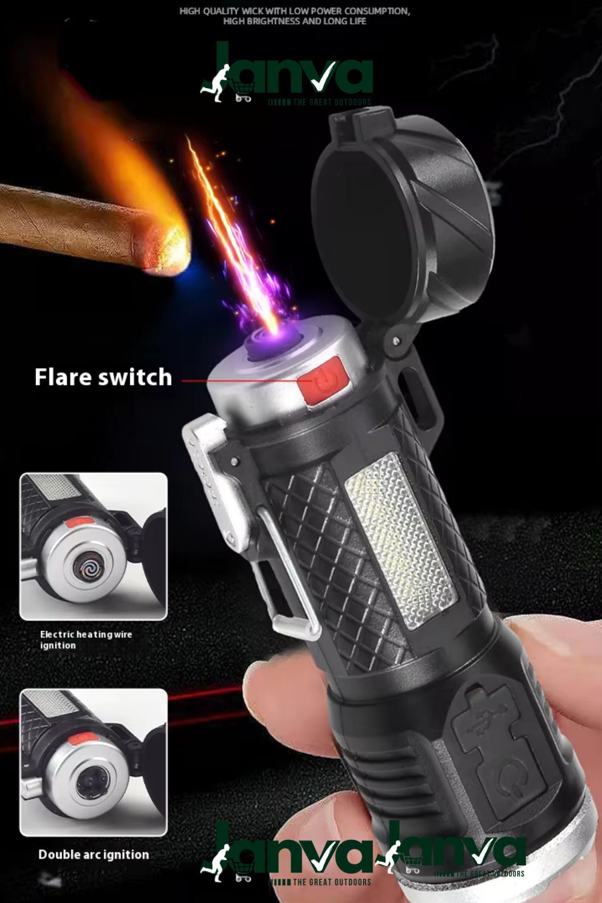 Çakmaklı Usb Şarjlı Güçlü Minik El Feneri Işık Bekçi Polis Devriye Lamba