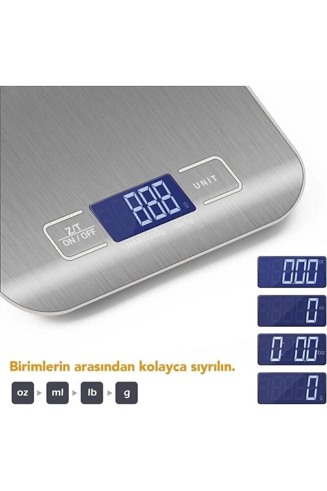 Lüx Dijital Mutfak Terazisi 5 Kg 1 gr Hassas Paslanmaz Çelik Pil Hediyeli