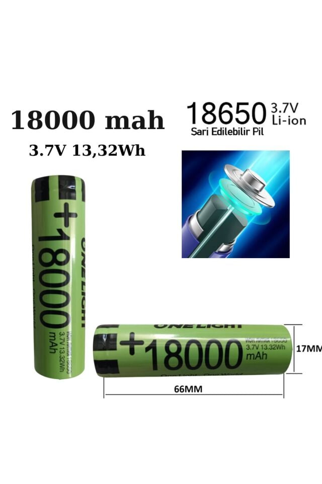 10 adet 18650 Pil 18000 mah 3,7V 13,32 Wh Şarjlı Lion Pil