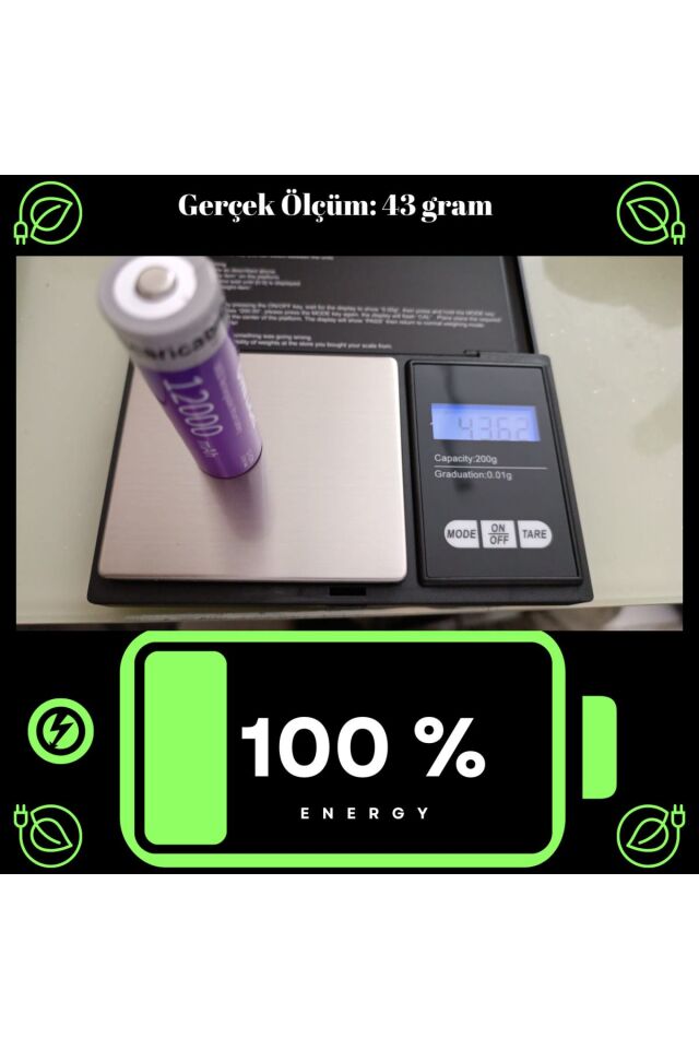 4 Adet18650 Pil 12000 Mah 3,7v 13,32 Wh Şarjlı Lion Pil (KALEM PİL DEĞİLDİR)