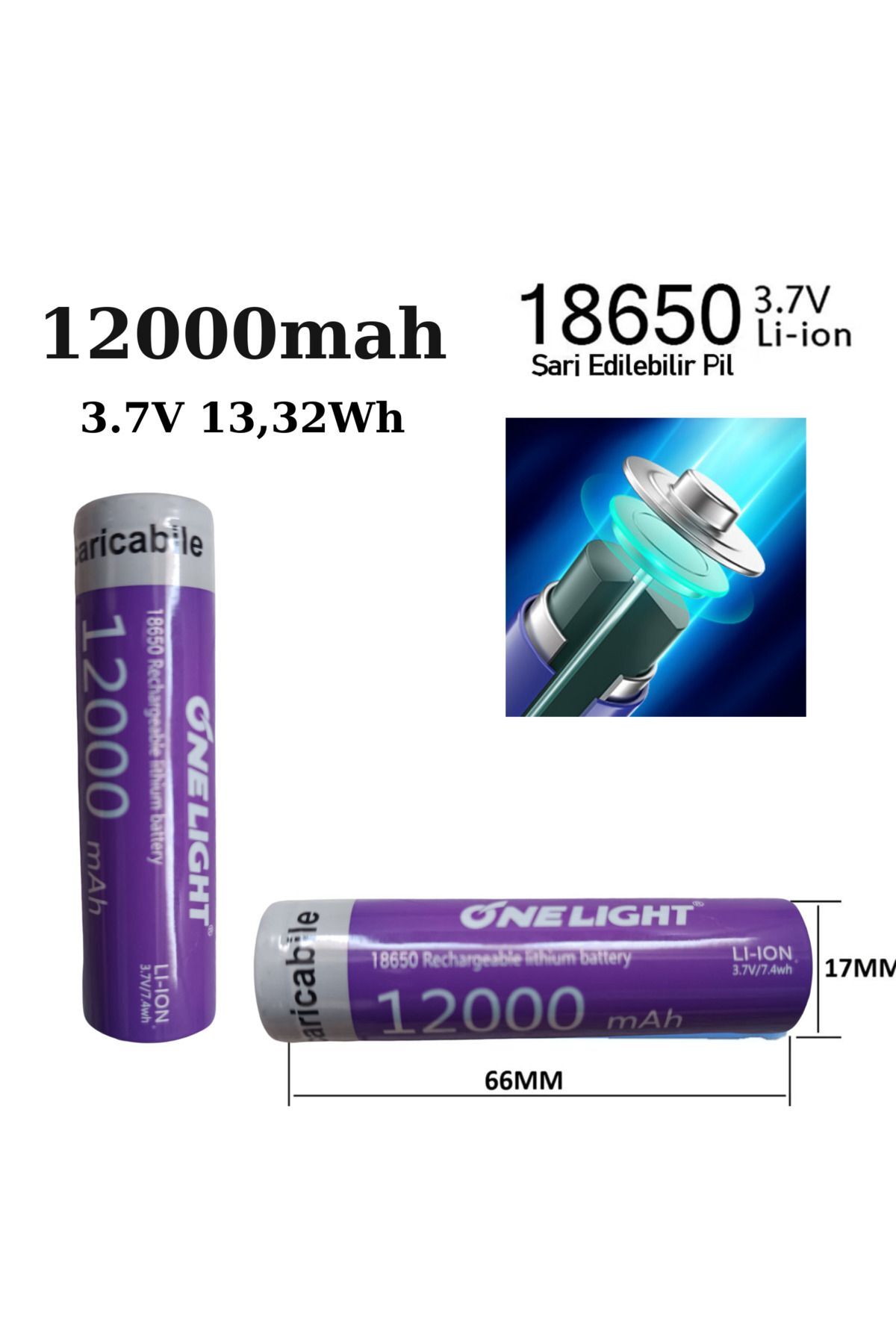 10 Adet 18650 Pil 12000 Mah 3,7v 13,32 Wh Şarjlı Lion Pil (KALEM PİL DEĞİLDİR)
