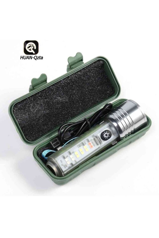 Minipower Fener Mıknatıslı Çakarlı El Feneri Yeşil Kutulu Çok Fonksiyonlu Usb Şarjlı