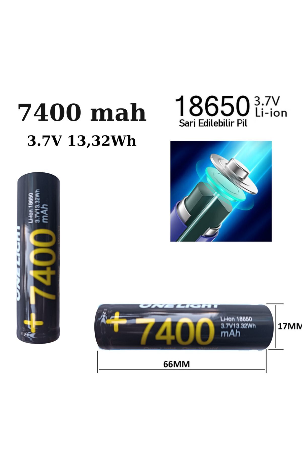 18650 Pil 7400 Mah 3,7v 13,32 Wh Şarjlı Lion Pil Kaliteli Matkap Fener Radyo (KALEM PİL DEĞİLDİR)