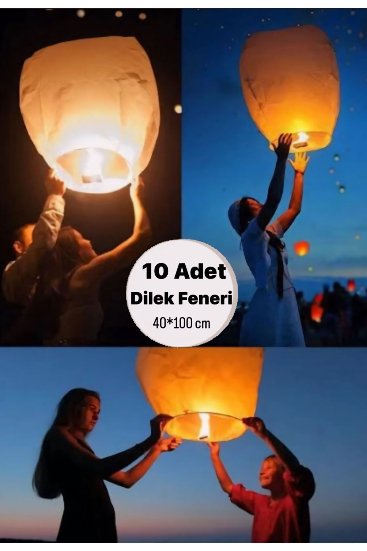 10 Adet Dilek Feneri/Düğün,Nişan Özel Gün İçin Kolay Açılabilen Mumlu Gece Gökyüzü Uçan Dilek Balonu