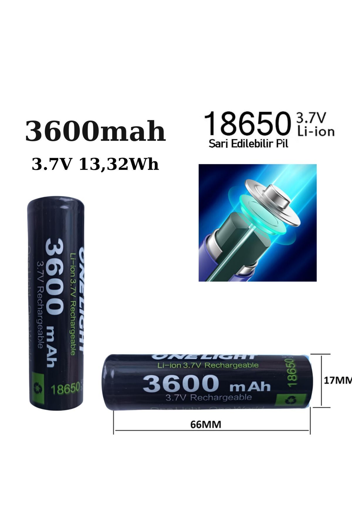 18650 Pil 3600 Mah 3,7v 13,32 Wh Şarjlı Lion Matkap Fener Radyo (KALEM PİL DEĞİLDİR)