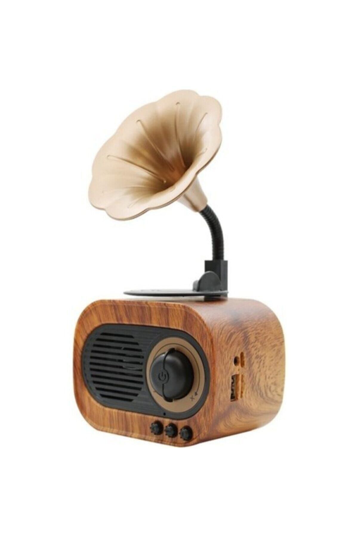 Manessa Nostaljik Mini Gramafon Radyo Usb Aux Bluetooth Radyo Yüksek Ses Kalitesi Ahşap Desen