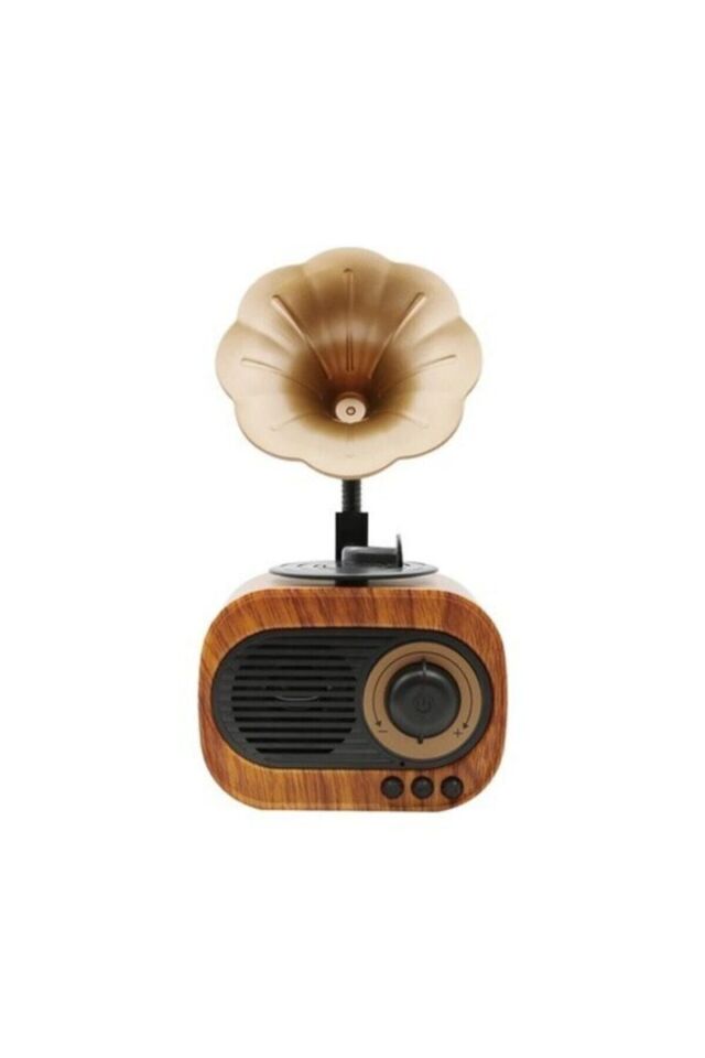 Manessa Nostaljik Mini Gramafon Radyo Usb Aux Bluetooth Radyo Yüksek Ses Kalitesi Ahşap Desen