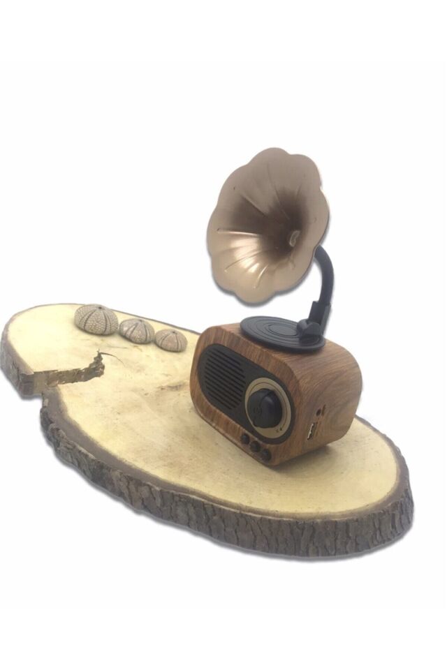 Manessa Nostaljik Mini Gramafon Radyo Usb Aux Bluetooth Radyo Yüksek Ses Kalitesi Ahşap Desen