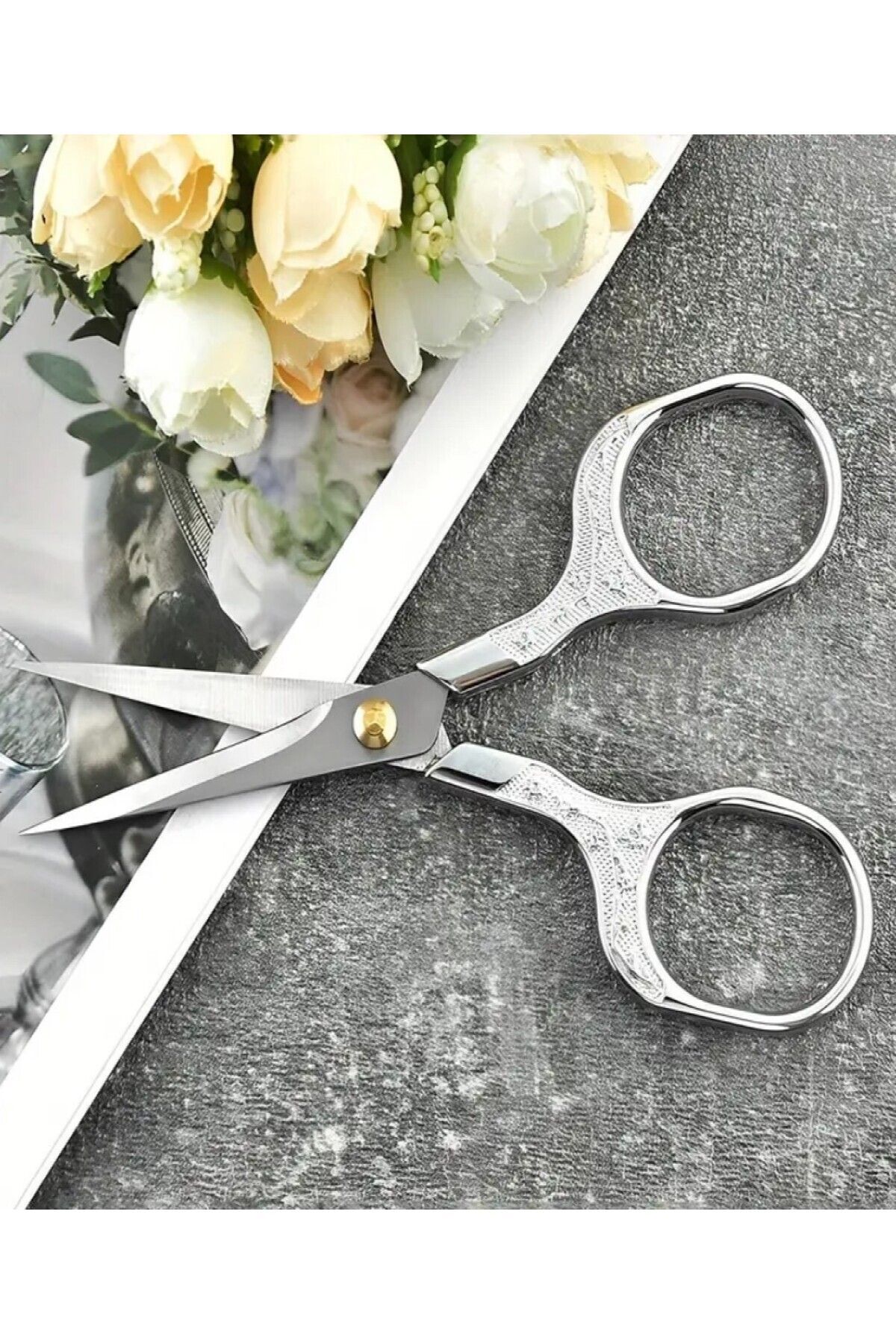 Söz / Nişan Makası Gümüş Renk Kurdale Makası Açılış Özel Gün Makası Silver Renk Dikiş Nakış Makası