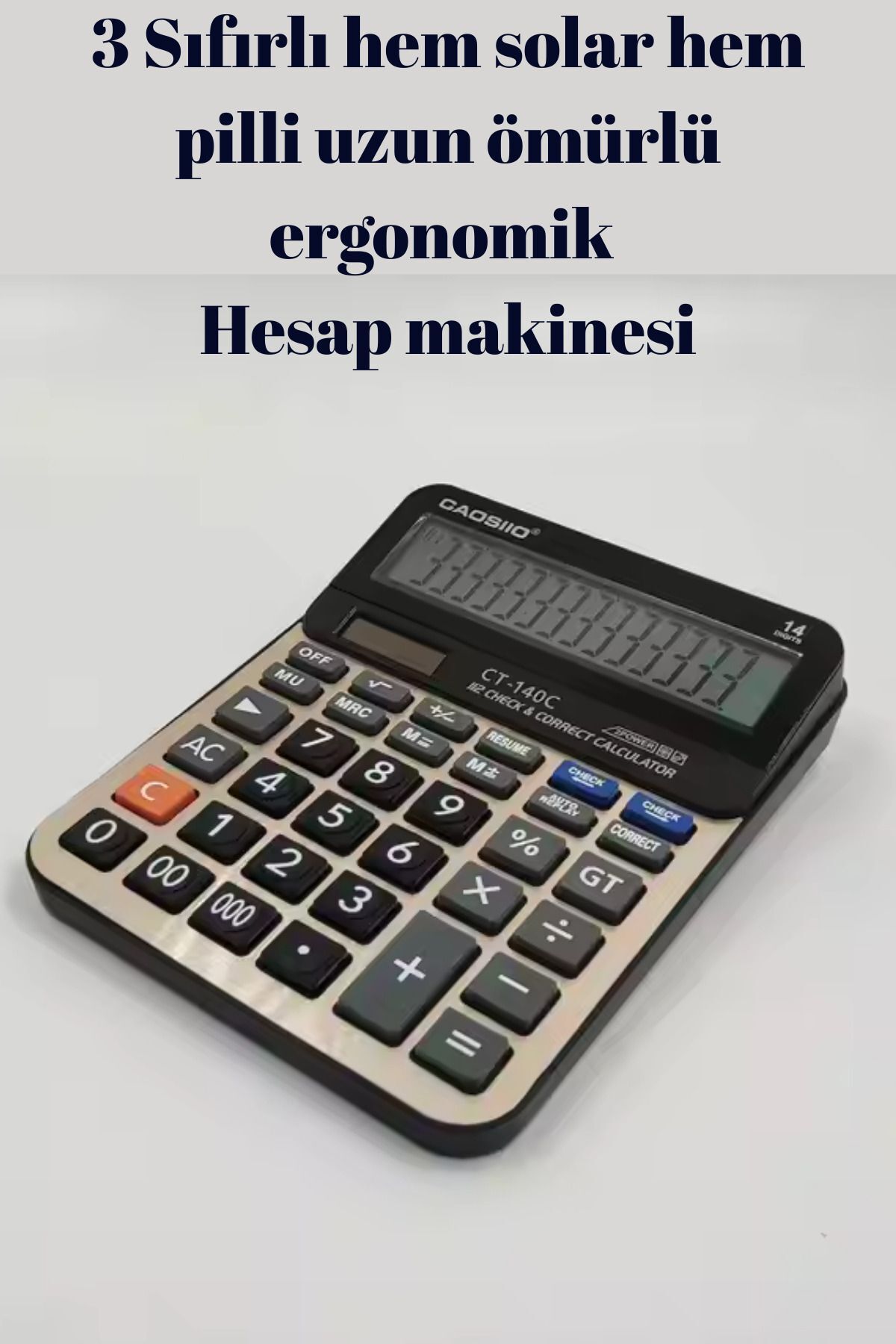 Hesap Makinesi Profosyonel Muhasebeci Market İşyeri 3 Sıfırlı Solar ve Pilli 14 Haneli