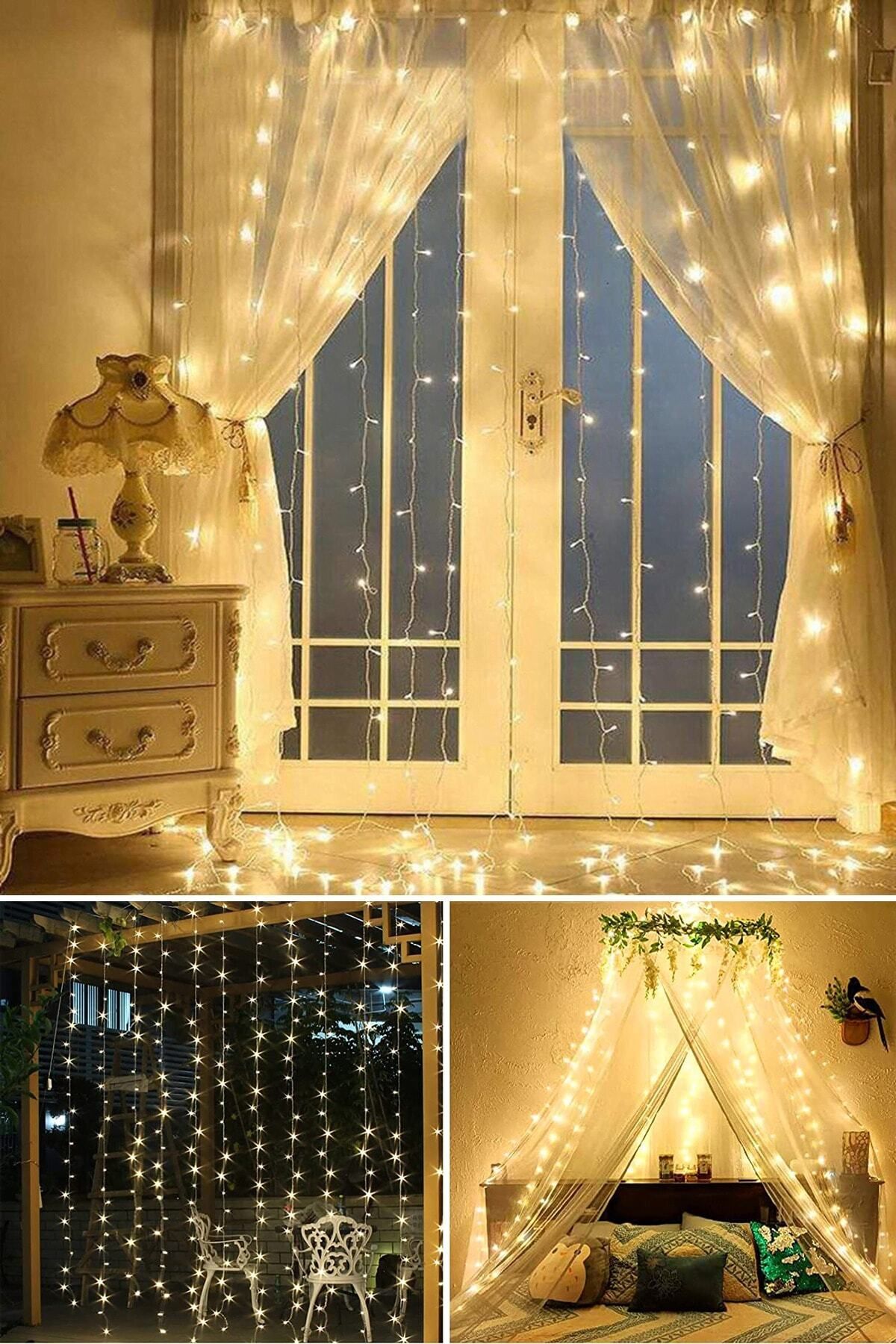 3x2 Metre Perde Led Animasyonlu 12 Saçaklı 240 Ledli Fişli Eklenebilir 8 Fonksiyonlu Yılbaşı