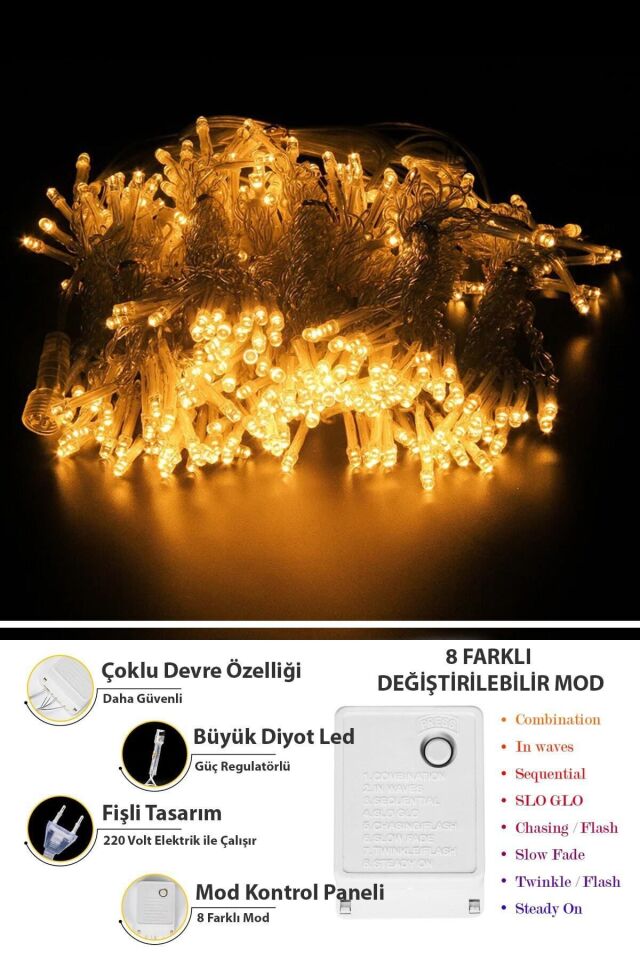 3x3 Metre Perde Led Animasyonlu 12 Saçaklı 300 Ledli Fişli Eklenebilir 8 Fonksiyonlu