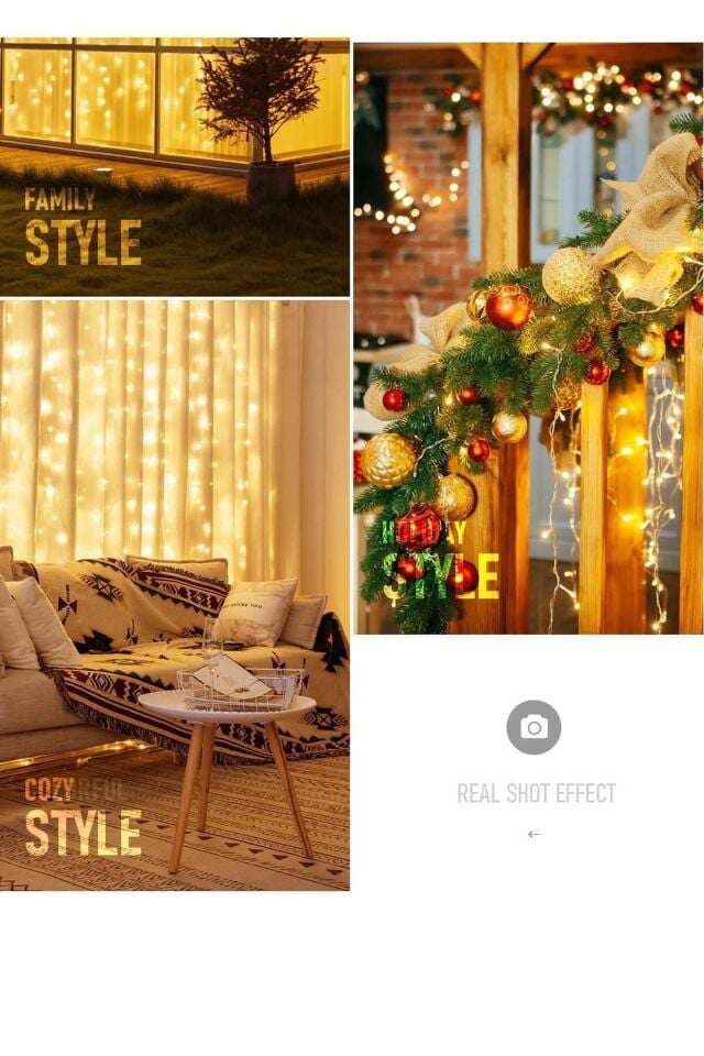 3x3 Metre Perde Led Animasyonlu 12 Saçaklı 300 Ledli Fişli Eklenebilir 8 Fonksiyonlu