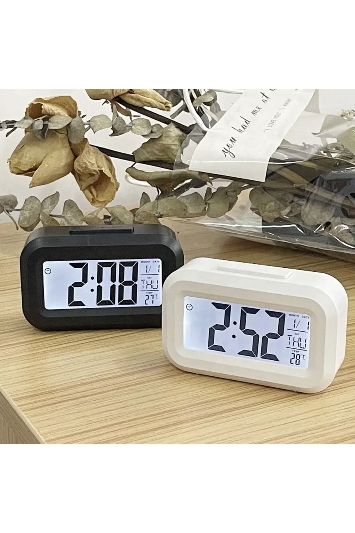 Akıllı Masa Mutfak Ders Çalışma Saati Dijital Termometreli Sıcaklık Ölçer Takvim Alarm