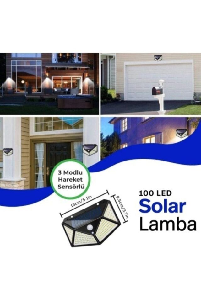 1 Adet 100 Solar Güneş Enerjili Hareket Sensörlü Bahçe Garaj Ev Aydınlatma Lambası
