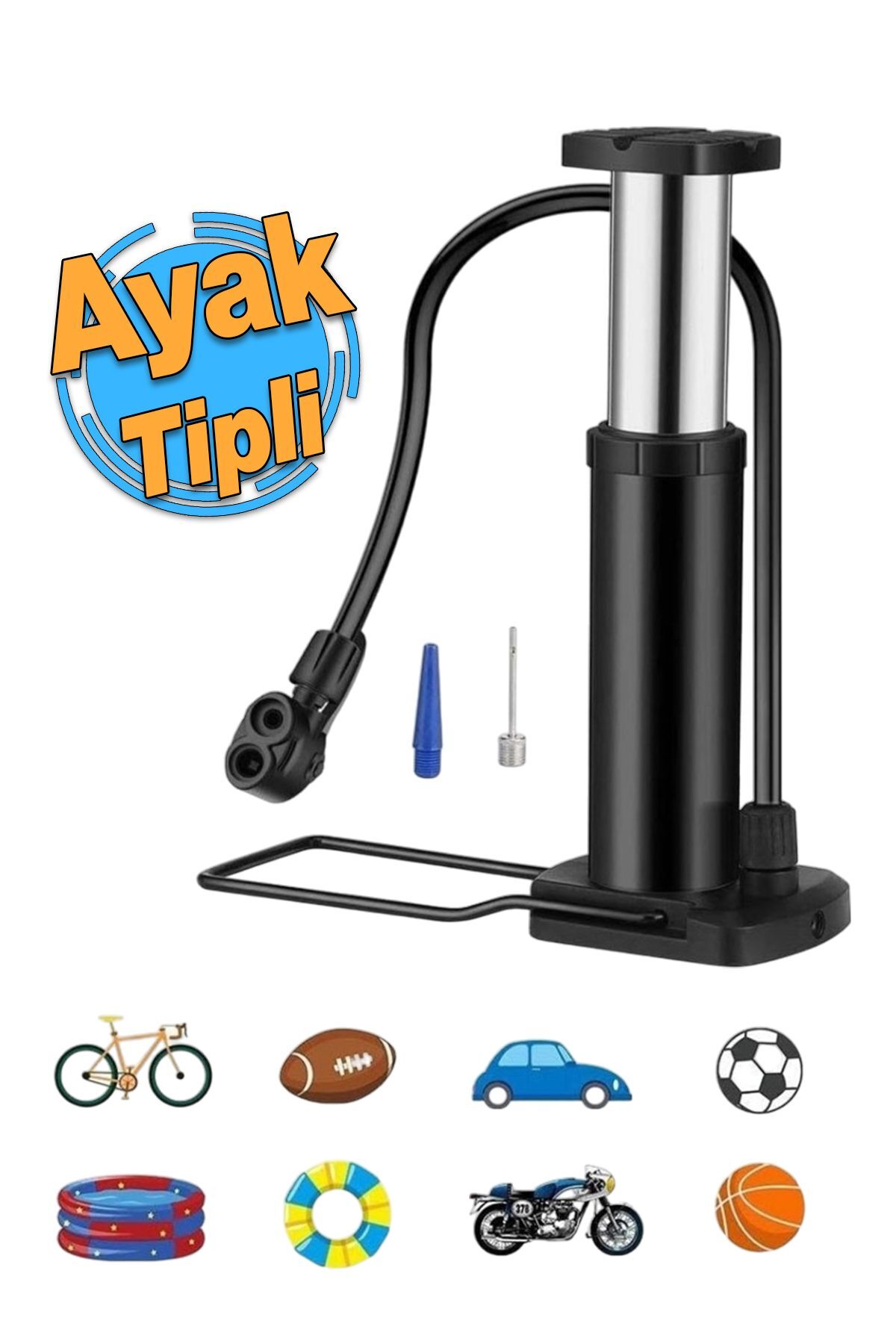 Küçük Ayak Tipi Pompa Tekli Teker Araç Bisiklet Top Bot Lastik Şambrel Şişirme Pompası 1 Adet