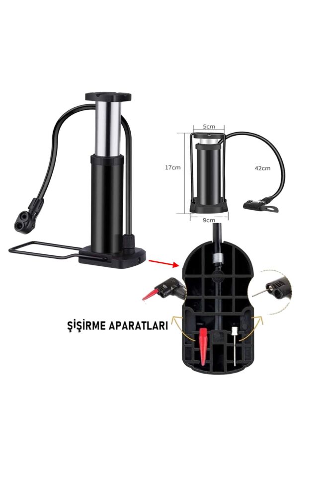 Küçük Ayak Tipi Pompa Tekli Teker Araç Bisiklet Top Bot Lastik Şambrel Şişirme Pompası 1 Adet