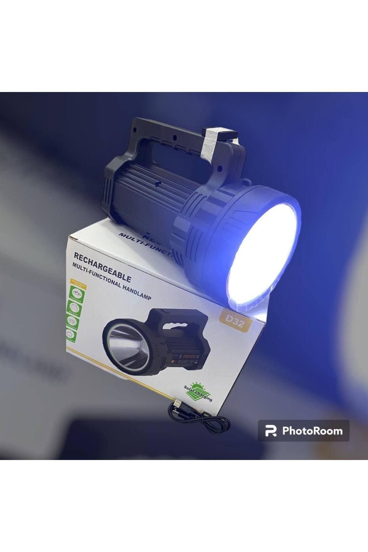 50W Ultra Güçlü El Feneri Prejektör Powerbank Özellikli Güneş Enerjili Işıldak Lamba