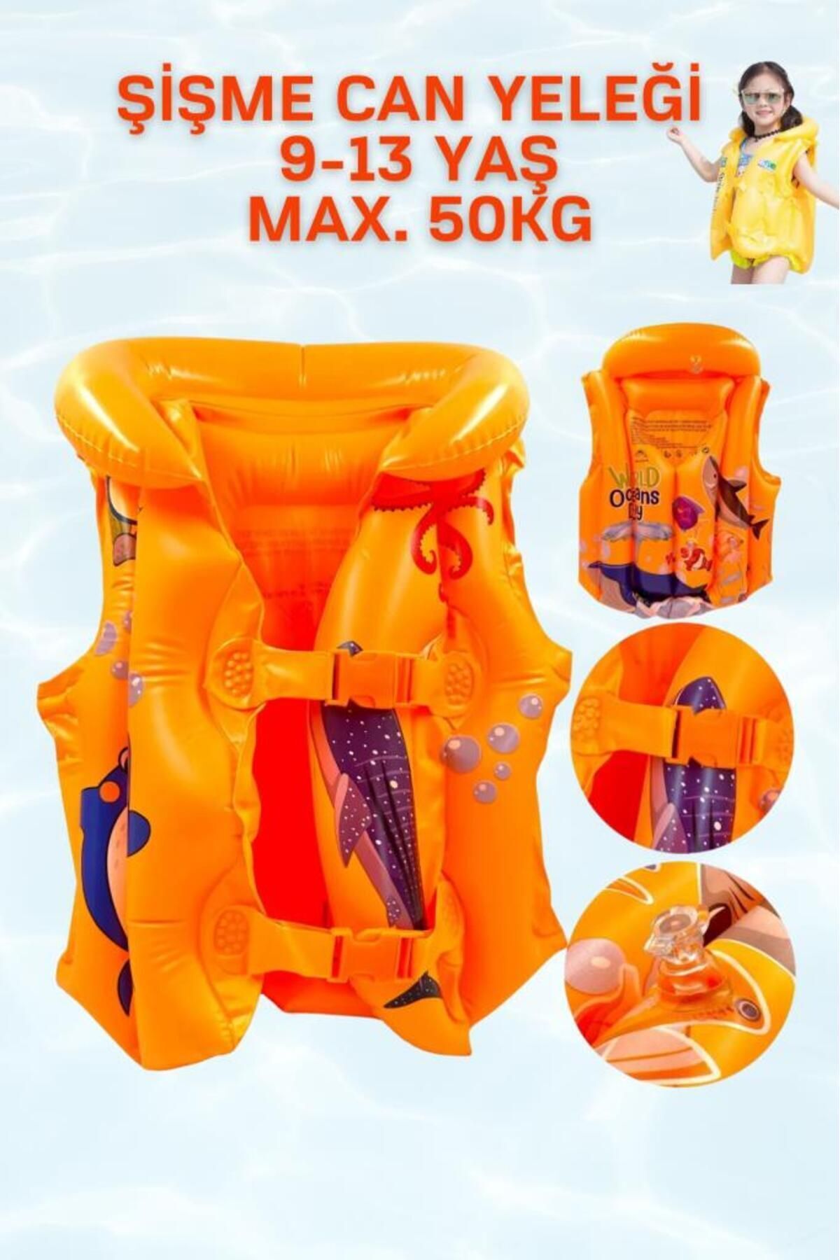 Turuncu Hayvan Desen 9-13 Yaş Çocuklar Için Şişme Havuz Ve Deniz Can Yeleği, Yüzme Öğrenme Life West