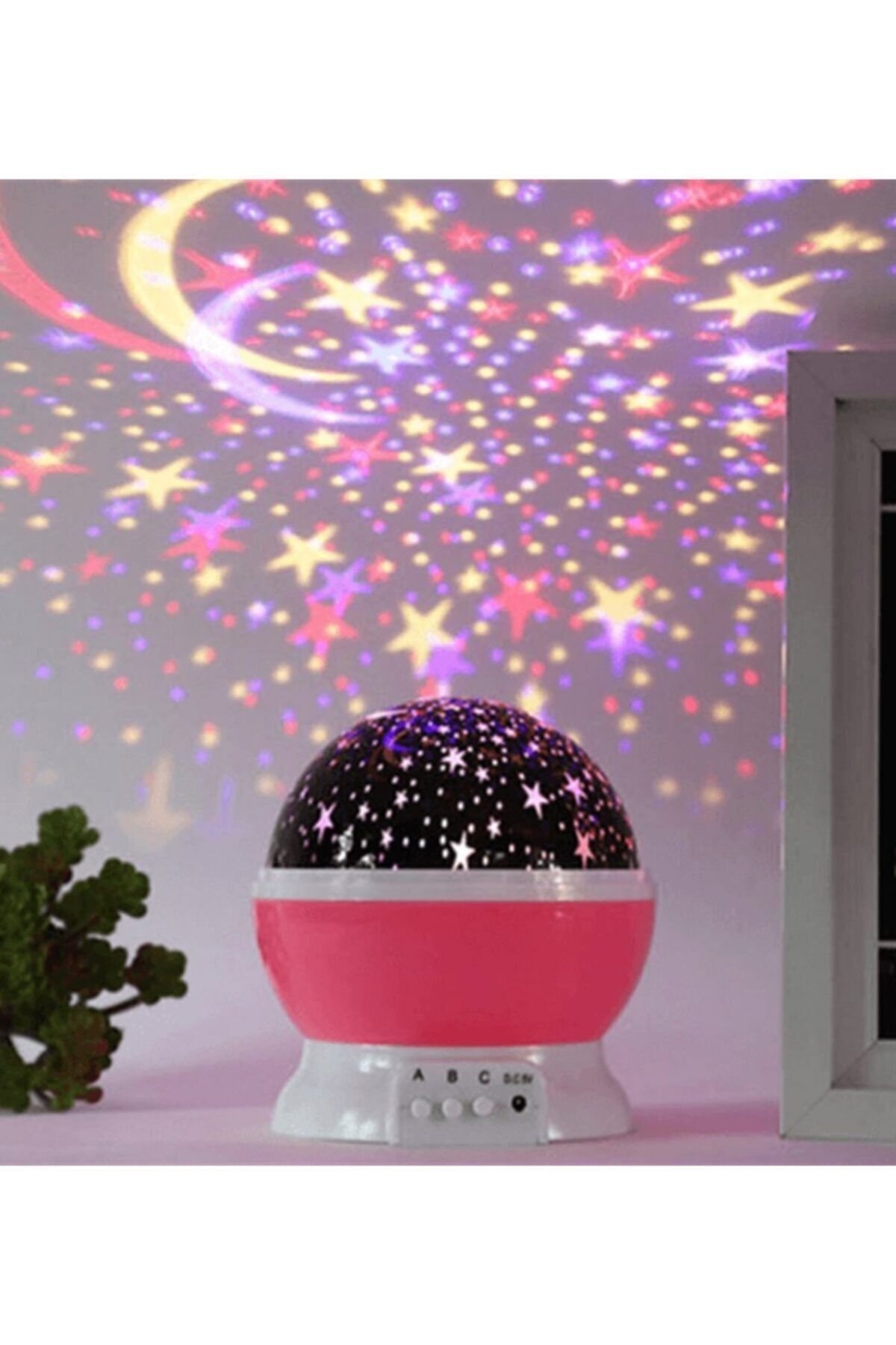 Pembe Star Master Renkli Yıldızlı Aylı Projeksiyon Gece Lambası