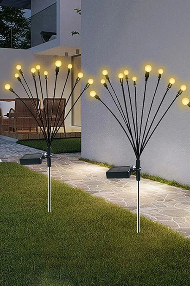 2 Adet 6 Led'li Güneş Enerjili Ateş Böceği Çiçek Lamba 12adet Led Işık