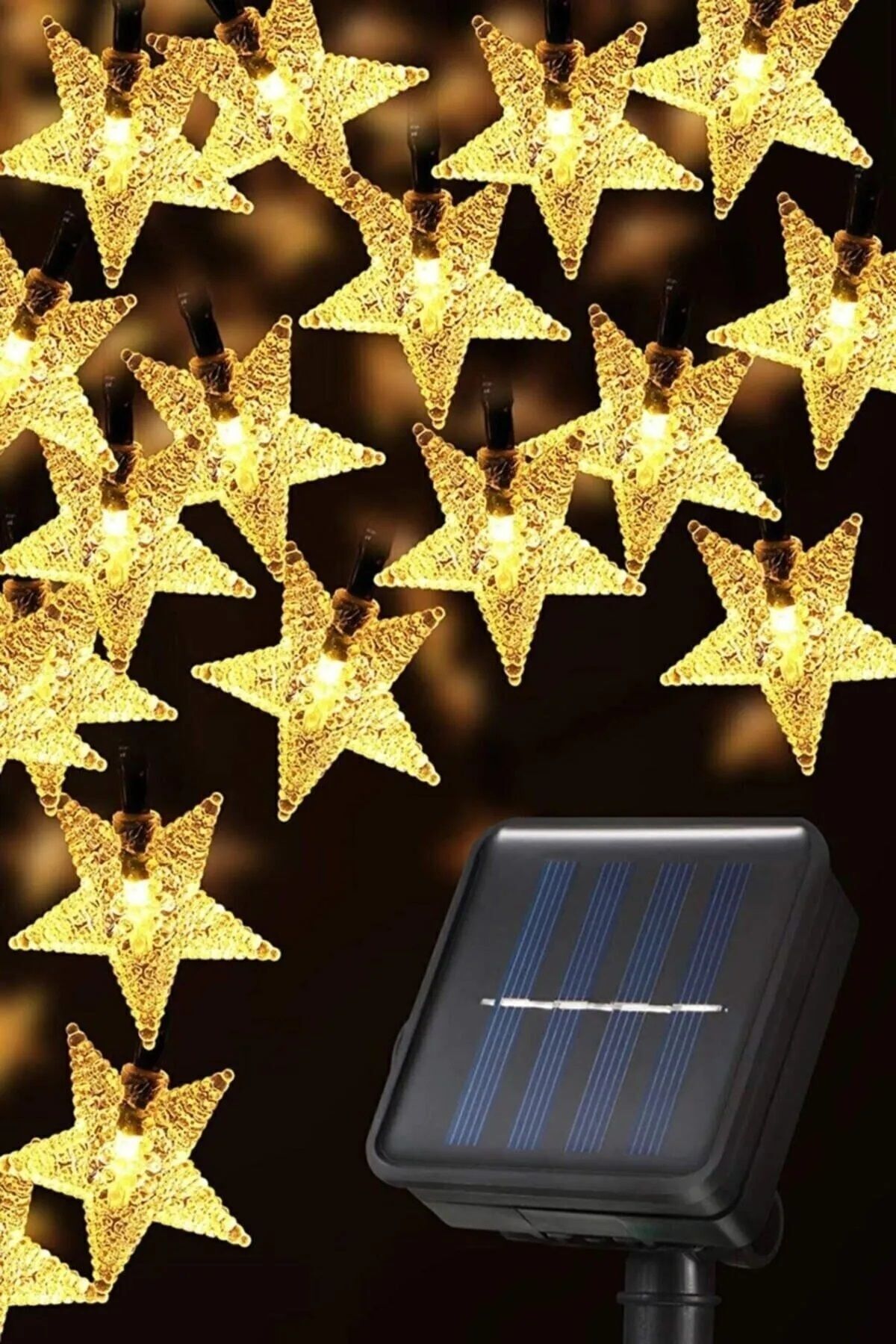 Güneş Enerjili Günışığı Led 5 Metre 25 Yıldız Led Bahçe Balkon Süsü Dekoratif Aydınlatma