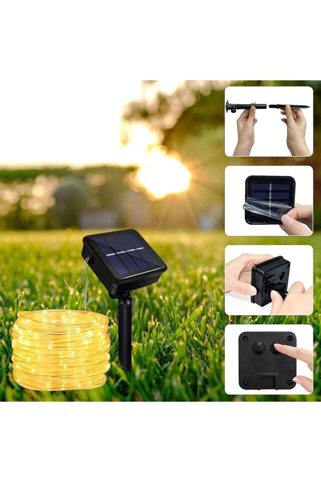 Solar Güneş Enerjili Dış Bahçe 8 Modlu 10metre 100 Led Gün Işığı Aydınlatma