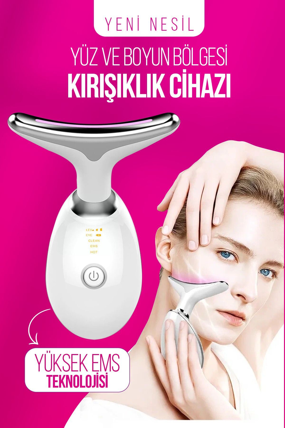 Sıkılaştırıcı Yüz Ve Boyun Kırşıklık Giderici Ems Güzellik Cihazı ( Gıdık,Sarkma,Yüz Cihaz ) Beyaz