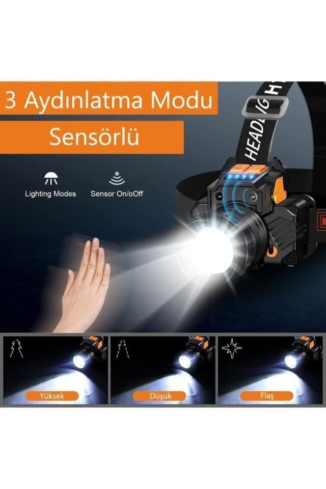 10 W 3 Modlu Şarjlı Powerbank Özellikli Kafa Lambası Zoom Özellikli