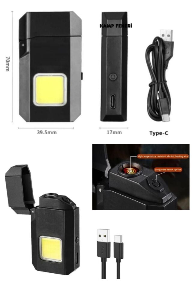 Çakmaklı Ultra Güçlü Işık El  Cep Feneri Usb Şarjlı Anahtarlık Küçük Fener Çok modlu