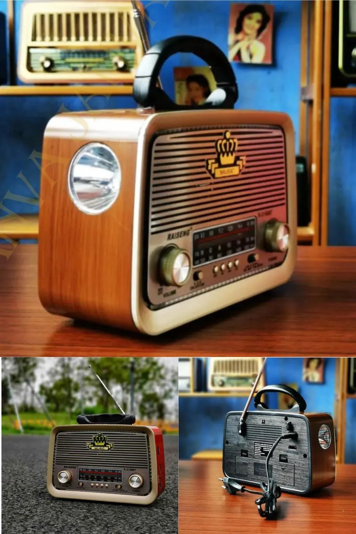 Retro Rt-301 B Nostaljik Görünümlü Bluetoothlu Ve Fenerli Mp3 Çalar Radyo Müzik Kutusu