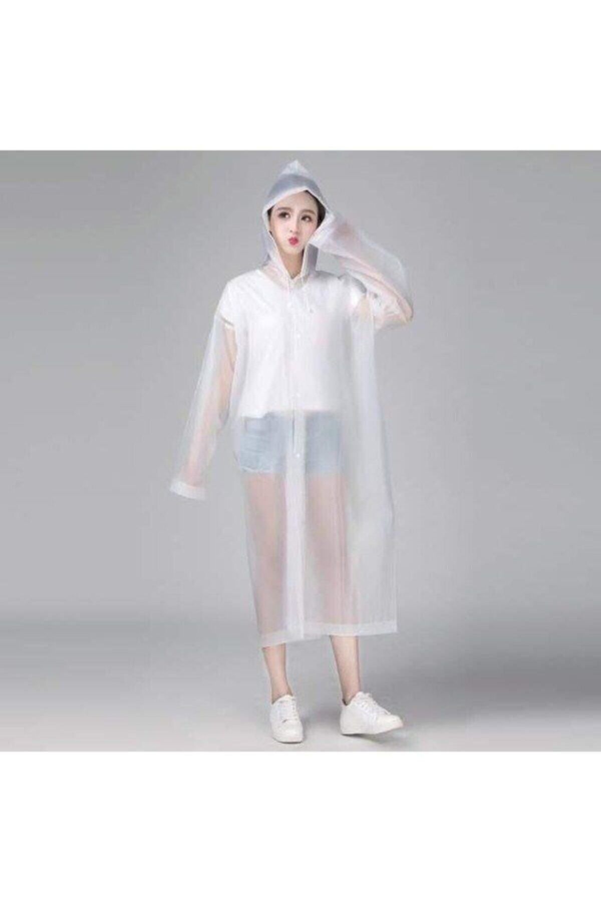 Unisex Beyaz Şeffaf Yağmurluk
