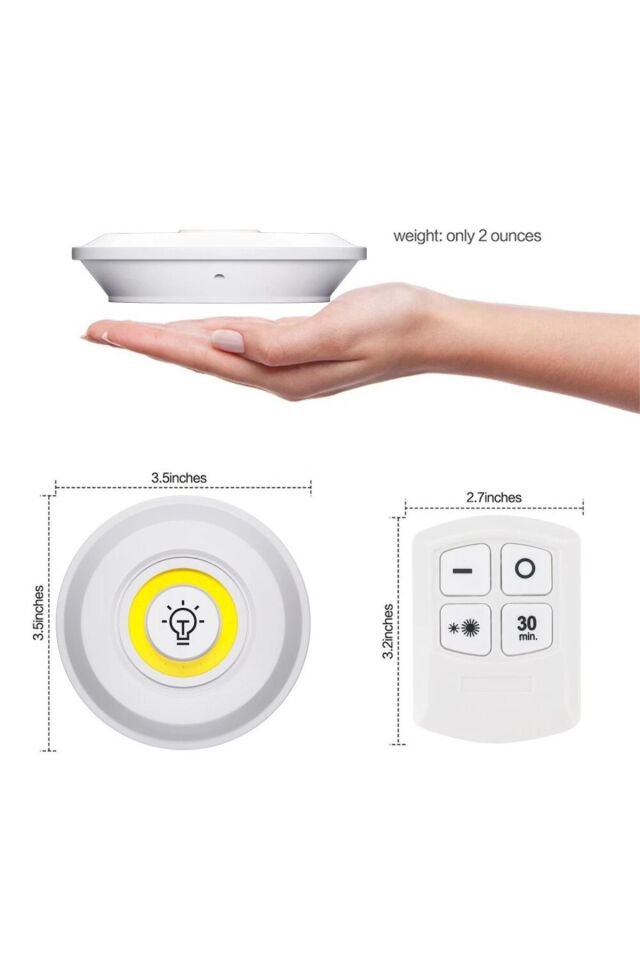 Uzaktan Kumandalı Kablosuz Yapışkan Pilli Led Spot Mutfak Tezgah Spotu Dolap İçi Spot