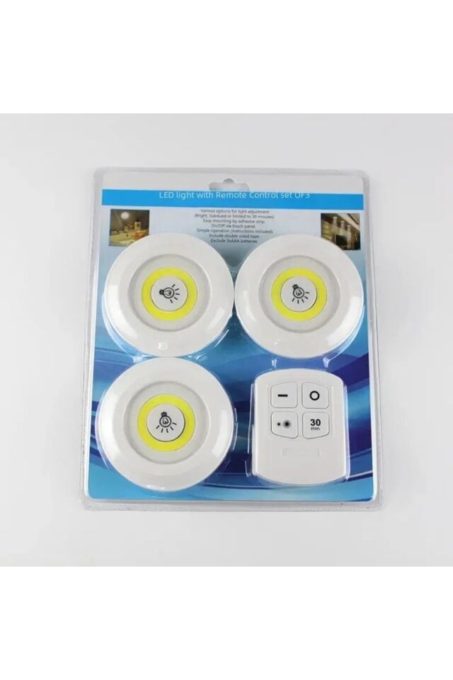 Uzaktan Kumandalı Kablosuz Yapışkan Pilli Led Spot Mutfak Tezgah Spotu Dolap İçi Spot