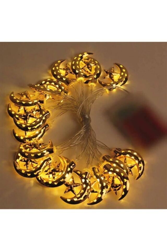 Dekoratif Gold Renk Delikli Ay Yıldız 10 Lu Dekoratif Led Lamba 2 Mt
