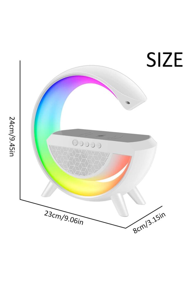 Kablosuz Şarj Özellikli Bluetotoh Hoparlör Gece Lambası Alarm RGB Led
