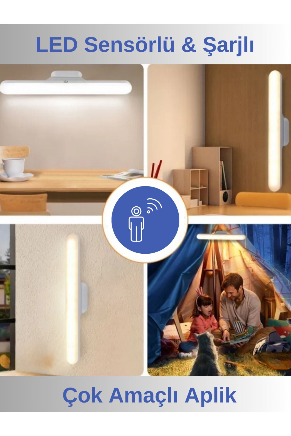 Hareket Sensörlü Şarjlı Kablosuz Dokunmatik Mıknatıslı Led Aplik - 3 Farklı Işık