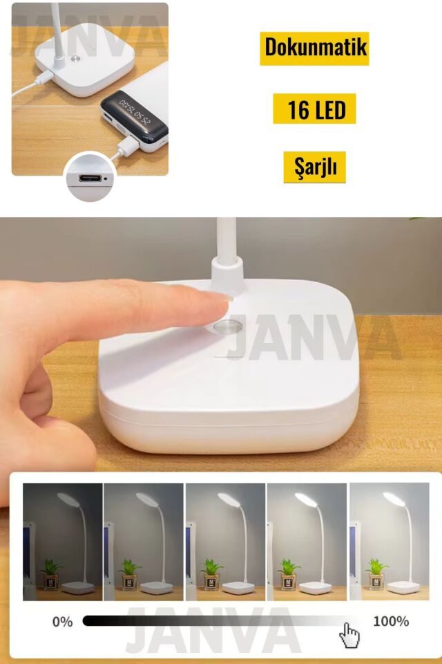 Şarjlı Dokunmatik 20 Led  Flexible Masa Lambası Beyaz