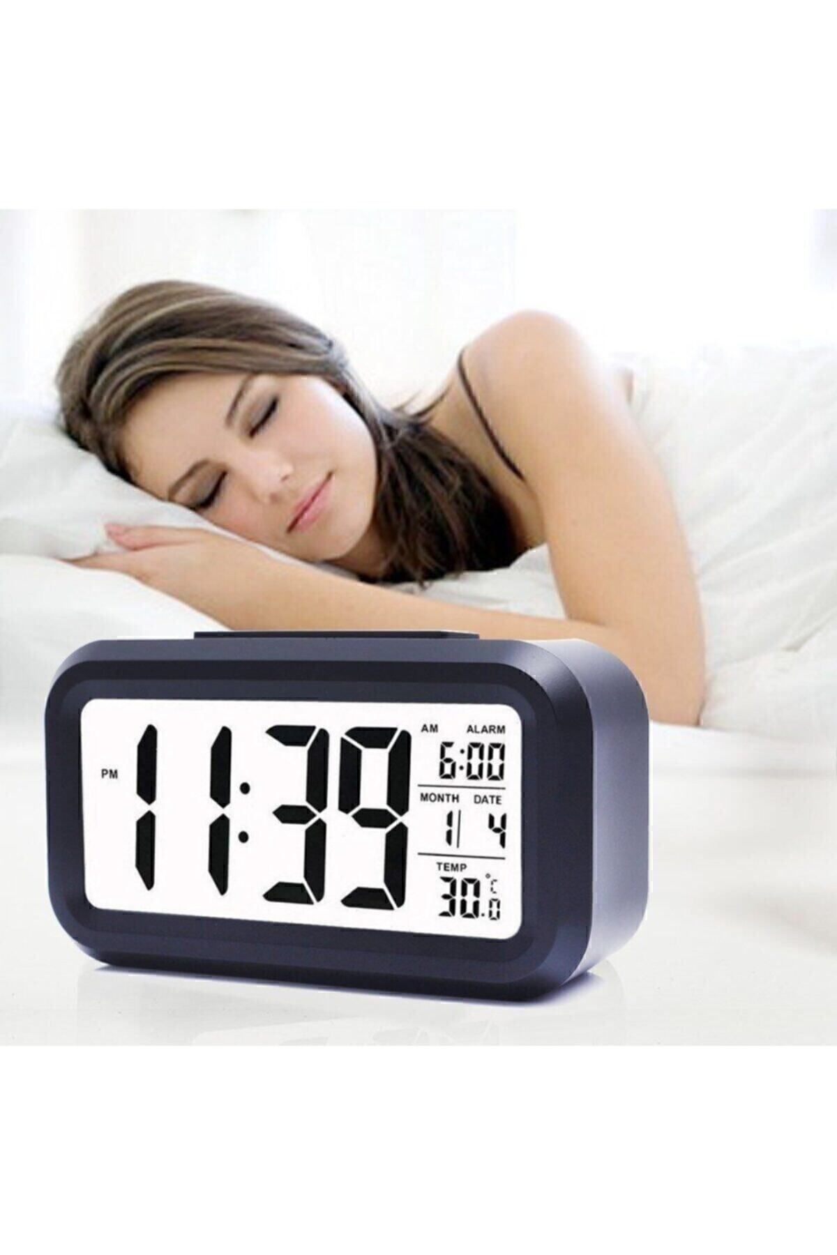 Yeni Nesil Dijital Alarmli Işık Sensörlü Termometreli Fotoselli Masa Saati
