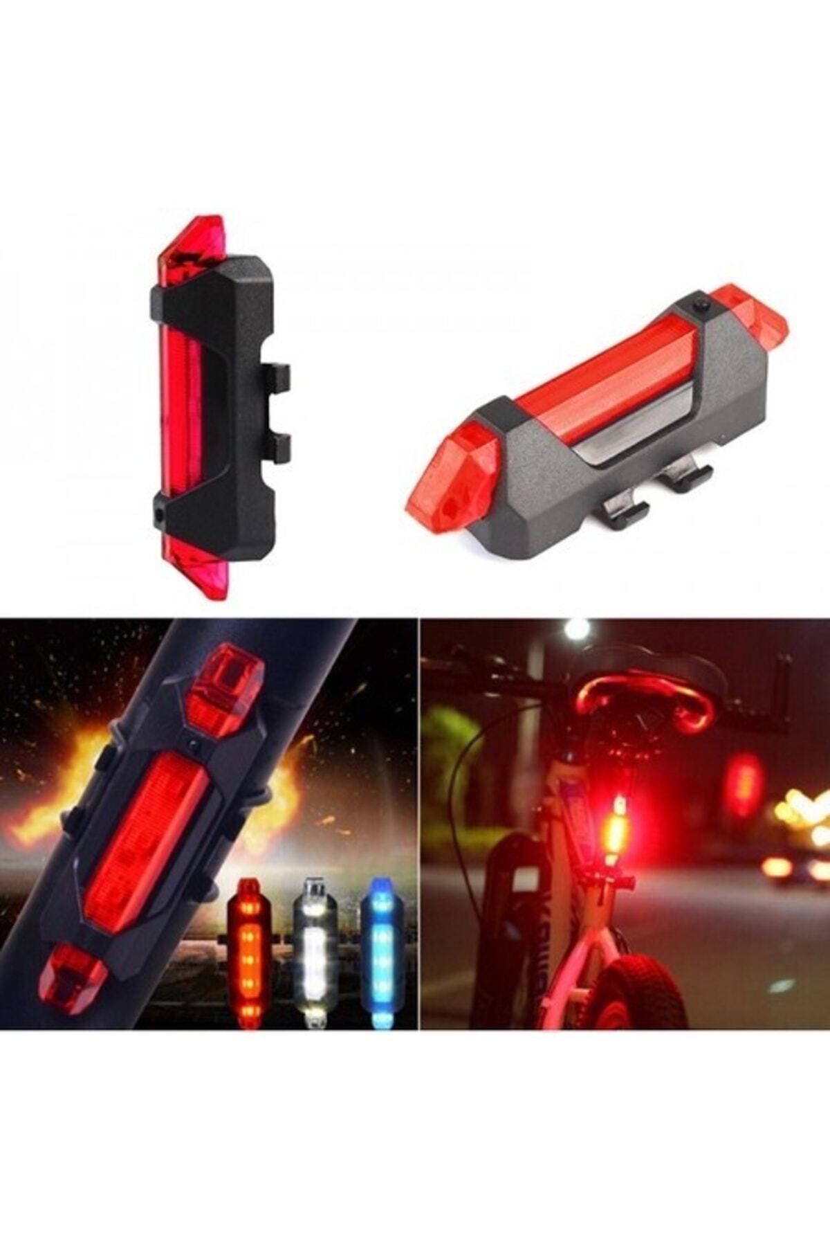 Usb Şarjlı Bisiklet Ön-arka Far Stop Lambası Seti Uzun Ömürlü Sağlam Çok Modlu