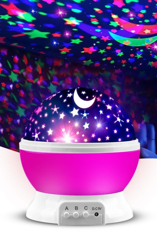 Küre Renkli Yıldızlı Gökyüzü Projeksiyon Gece Lambası Pembe