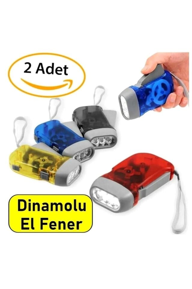 2 Adet Dinamolu 3 Ledli Pilsiz Kendinden Şarjlı El Feneri Deprem Çantası Feneri